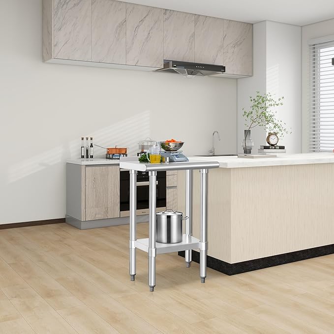 HARDURA Stainless Steel Commercial Work Table Prep Work Metal Table 14×24 Inches with Undershelf and 2" Backsplash Heavy Duty NSF 430 for Kitchen Food Prep
