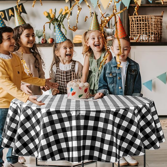 Nasitos 2 Pack Checkered Round Tablecloth 60 Inch-Waterproof Oil & Spill Proof Washable Wipeable Table Cloth, Black and White Plastic Table Cover Flannel Backed for Dining, Party, Outdoor, Picnic
