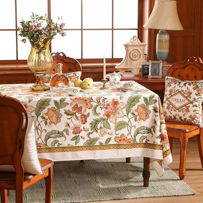 patdrea Designer Vintage Linen Rectangle Tablecloth,Provencal Rustic Floral Pattern Tablecloths,Decorative Table Cover Cloth for Kitchen,Dining Room,Tea Party,Home,Christmas,63"*87"