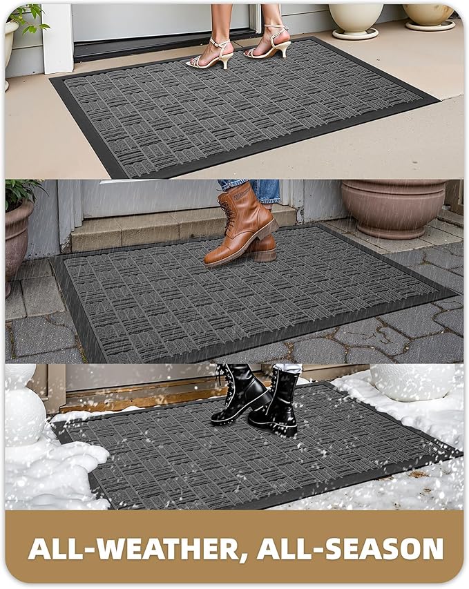 Color&Geometry Large Front Door Mat Outside Entrance, Heavy Duty Non Slip Low Profile Doormat for Entryway, Trap Dirt and Moisture Welcome Mats All-Weather, Easy Clean, Patio, Garage, 28"x60" Grey