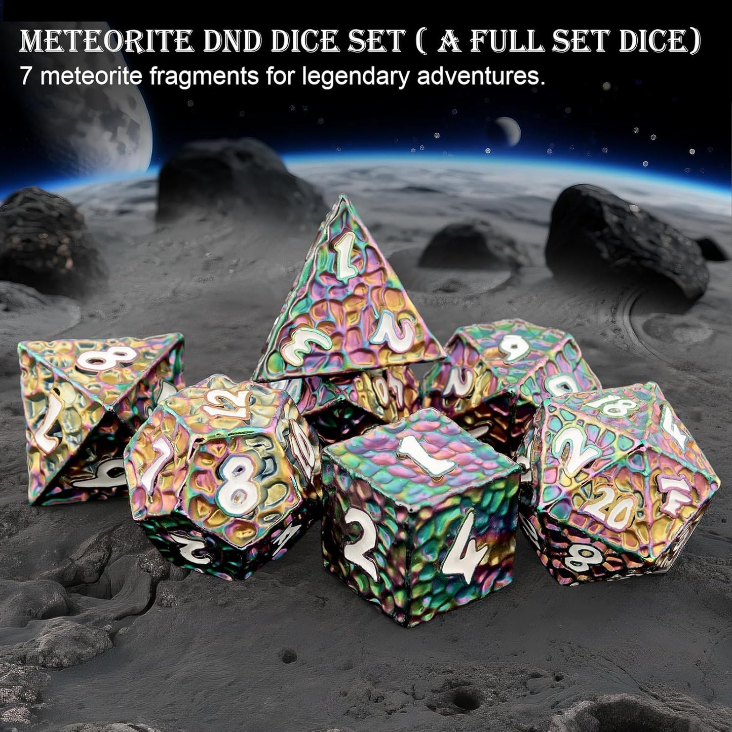Haxtec DND Dice Set Metal Dice Compatible with Dungeons and Dragons D&D Gift TTRPG Rainbow Polyhedral Dice