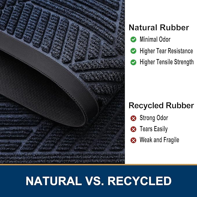 Smiry Front Door Mat Outside Entrance, Heavy Duty Sturdy Natural Rubber Doormat, Trap Dirt and Moisture, Easy Clean Low Profile Mats for Indoor Outdoor Entry, Irregular Triangle (71x24, Navy Blue)