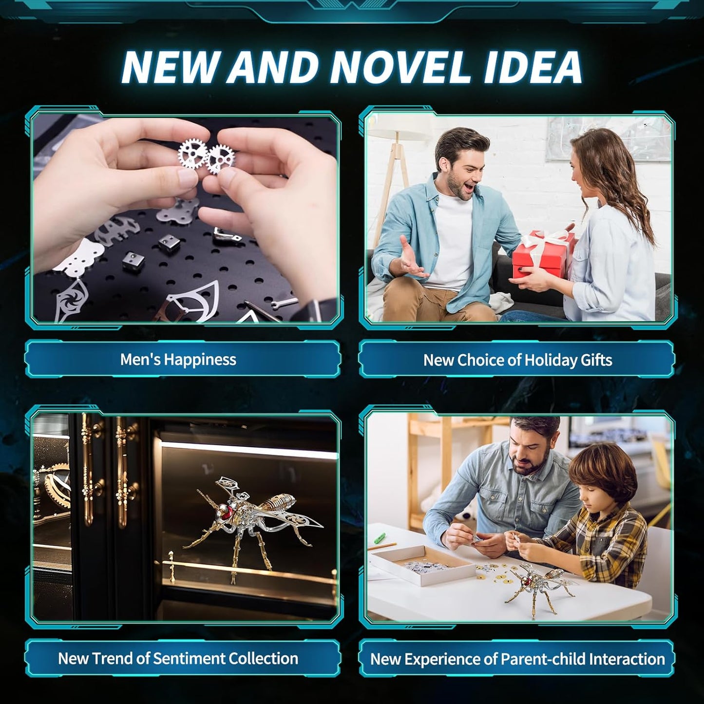 3D Puzzles for Adults, Metal Model Kit Wasp Mechanical Puzzle for Adults/Teens, DIY Creative Craft Gifts Kits Difficult Assembled 3D Puzzle for Family Time, Home Decor (Gold)