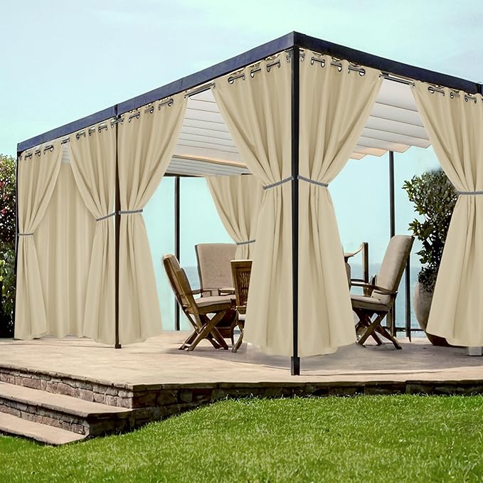 HolidayIdeas Grommet Outdoor Curtains for Patio Waterproof 8 Pcs All Weather Balcony Outside Curtains for Apartments, Gazebo, Pergolas, Porch, 54x95 Inch, Cream