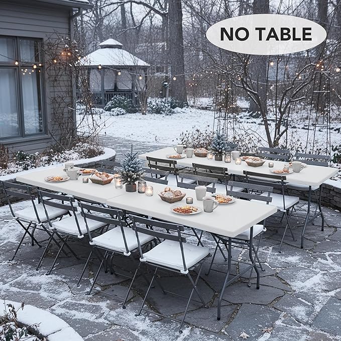 LUSHVIDA 10 Packs Vinyl Tablecloths with Flannel Backing for 6ft Rectangle Folding Table Cloths - Waterproof Plastic Picnic Table Covers with Elastic Corners, 30x72 inch, White