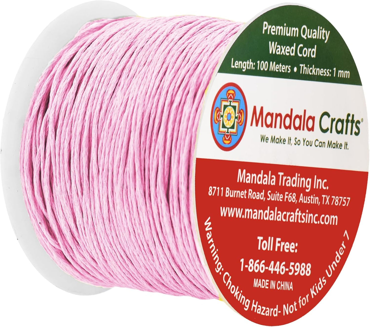 Mandala Crafts 1mm 109 Yards Baby Pink Cotton Waxed Cord for Jewelry Making Bracelet Cord Waxed String - Beading String Thread Jewelry Cords for Necklaces String