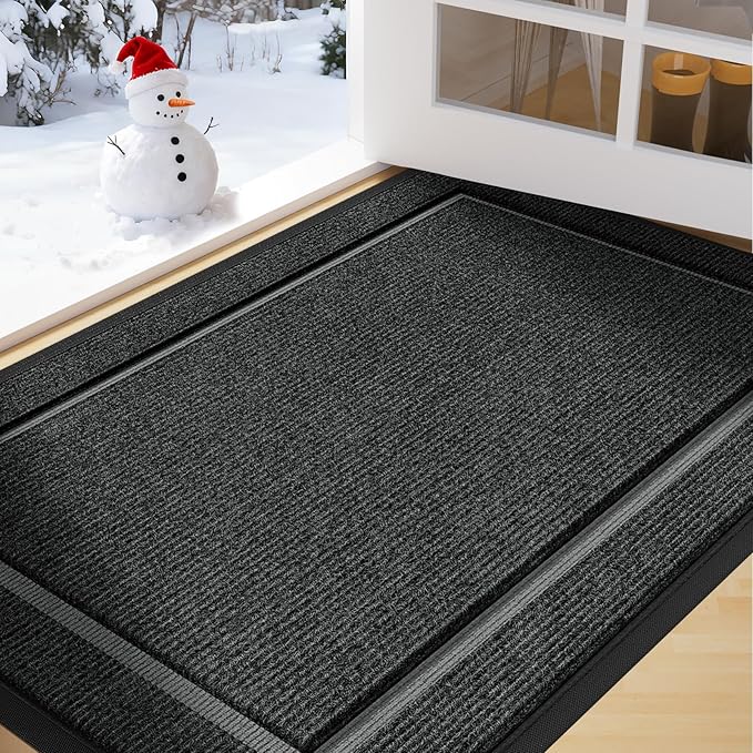 Front Door Mat Outside Entrance Indoor Doormat, 31" x 20" Outdoor Mats for Patio Waterproof, Outdoor Door Mats for Outside Entry, Indoor Rugs for Entryway, Sturdy Natural Rubber Entry Mat, Drak Gray