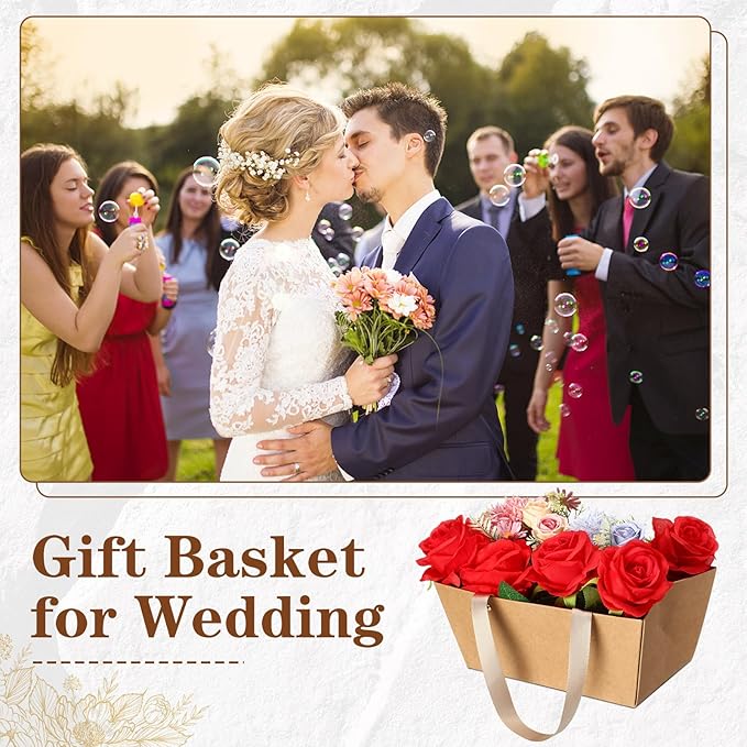 Glenmal 72 Pcs Baskets for Gifts Waterproof Empty Kraft Basket Bulk with Handles 9.8 x 6.5 x 4.3'' Gift Basket Empty to Fill for Wedding Party Christmas Valentines(Brown)