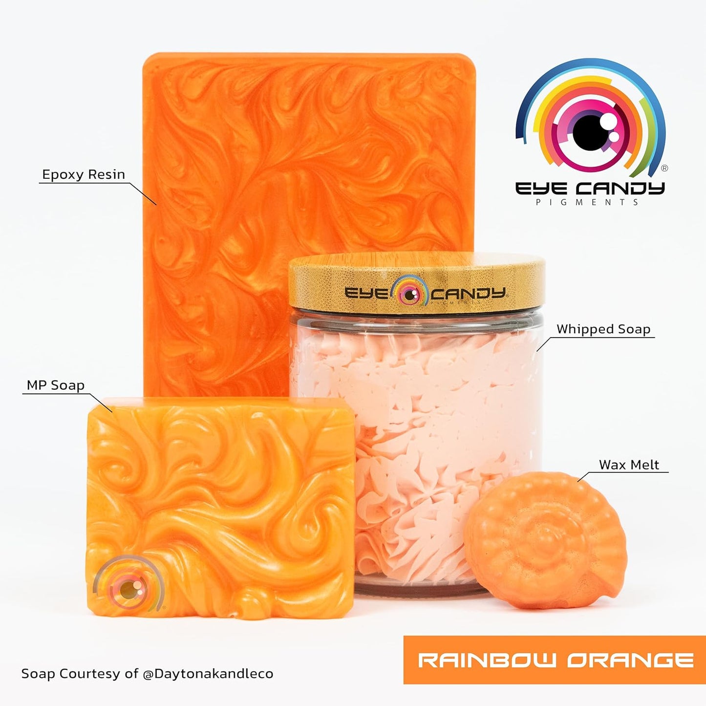 Eye Candy Pigments Premium Orange Mica Powder - Rainbow Orange (50gr) - for Epoxy, Resin, Soap, Paint, Woodworking, Acrylic Pouring, Bath Bombs, Fishing Lures - DIY Arts and Crafts Additive