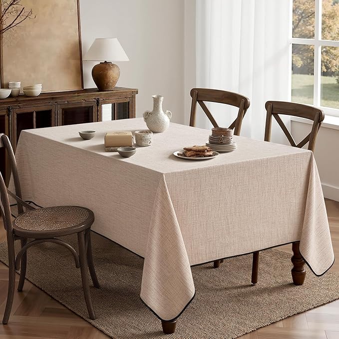 MIULEE Natural-Black Linen Polyester Tablecloth 60x104 Inch Spring Rectangle Table Cloth Waterproof,Stain Resistant & Wrinkle Resistant for Dining Party Wedding