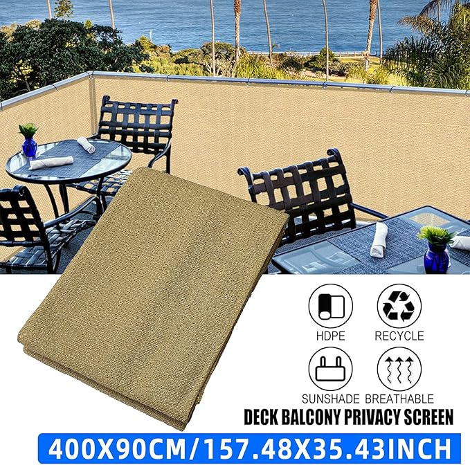 3'x13'Balcony Privacy Screen Cover Fence Cover UV Protection Weatherproof Windscreen Heavy Duty for Patio, Backyard,Sand
