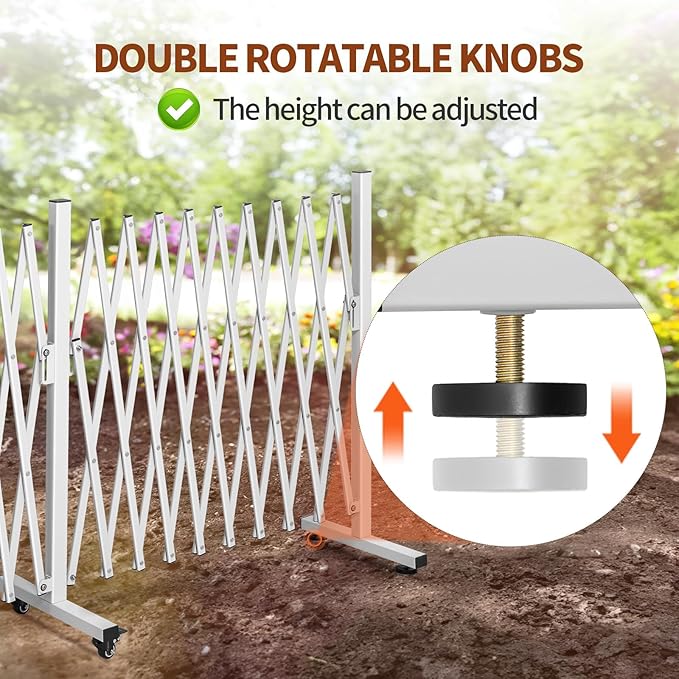 TECSPACE Aluminum Expandable Garden Fence, Portable Barricade Gate with Casters, Expansion Size 201×15.2×40.6 inches, Adjustable Flexible Fence Mobile Barricade Safety Barrier