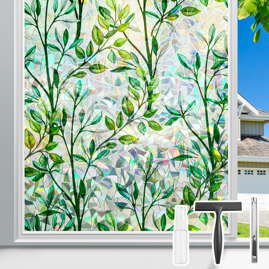 Donox Window Privacy Film, 3D Decorative Window Vinyl Decorative Stained Glass Window Film, Anti-UV Sun Blocker Heat Control for Home, 29.5 Inch x 6.5 Feet (with Installation Tool)