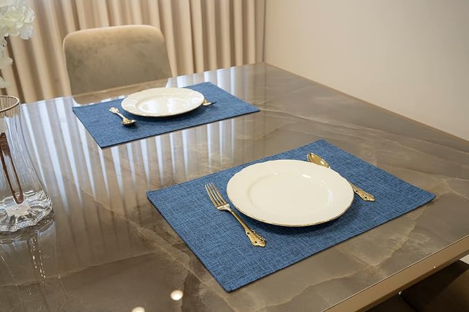 Placemat Set-Washable Place Mats for Parties, Elegant Table Mats for Kitchen Table, Set of 4 Dining Table Placemats, Heat-Resistant Cloth Placemats for Indoor and Outdoor,13x19-Navy Blue