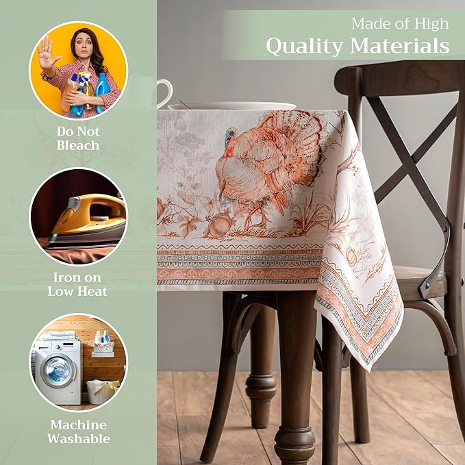 Maison d' Hermine Table Cloth Rectangle Table 100% Cotton 60 x 108 Inches Fall Tablecloth Reusable Everyday Use for Thanksgiving Christmas Decorations Dining Farmhouse Party (Giving Thanks)