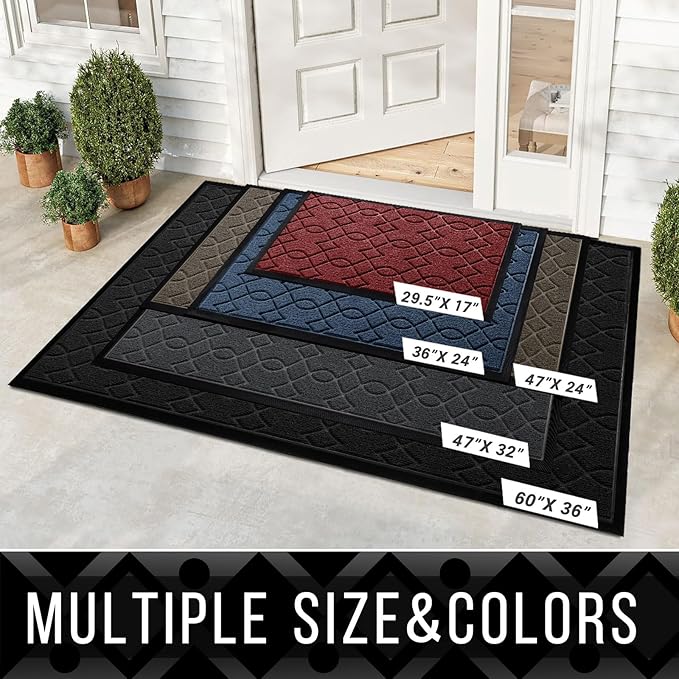Yimobra Large Door Mat 47x32, All-Season Waterproof Doormat Outdoor Entrance, Heavy Duty Non-Slip Outside Door Mat for Garage Patio Proch Entryway Indoor, Easy Clean, Red