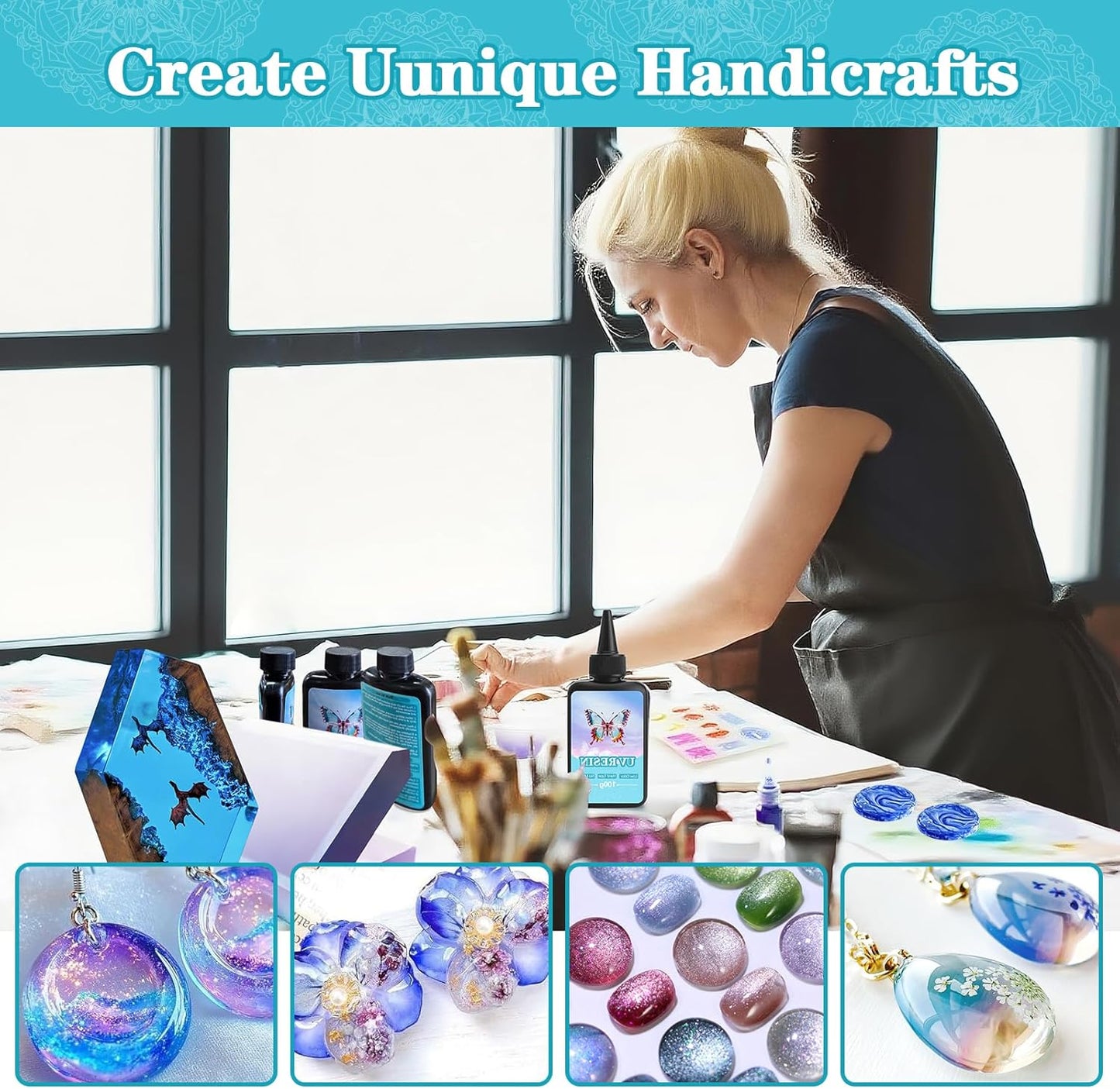 EKACO 500g UV Resin, Upgraded Hard Type Crystal Clear Ultraviolet Epoxy Resin Hard for Craft Jewelry Making, Craft Decor, Key Chain Making