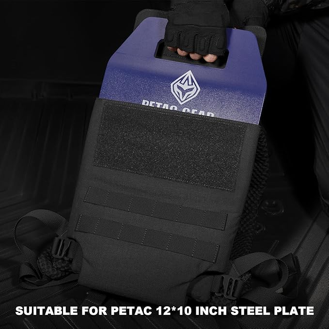 PETAC GEAR Upgraded Weighted Backpack Rucking Backpack for Weight Plates/Honeycomb Breathable fabric/Belt support/Back support platform (max 15lbs capacity)(BK)