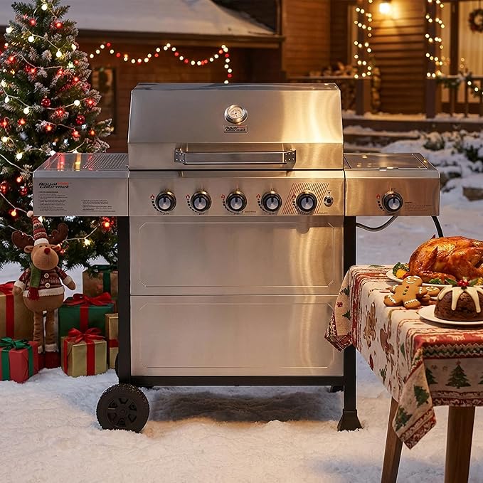 Royal Gourmet GA5401T 5-Burner BBQ Liquid Propane Gas Grill with Side Burner, Stainless Steel 61,000 BTU Output for Patio Garden Picnic Backyard Cooking, Silver