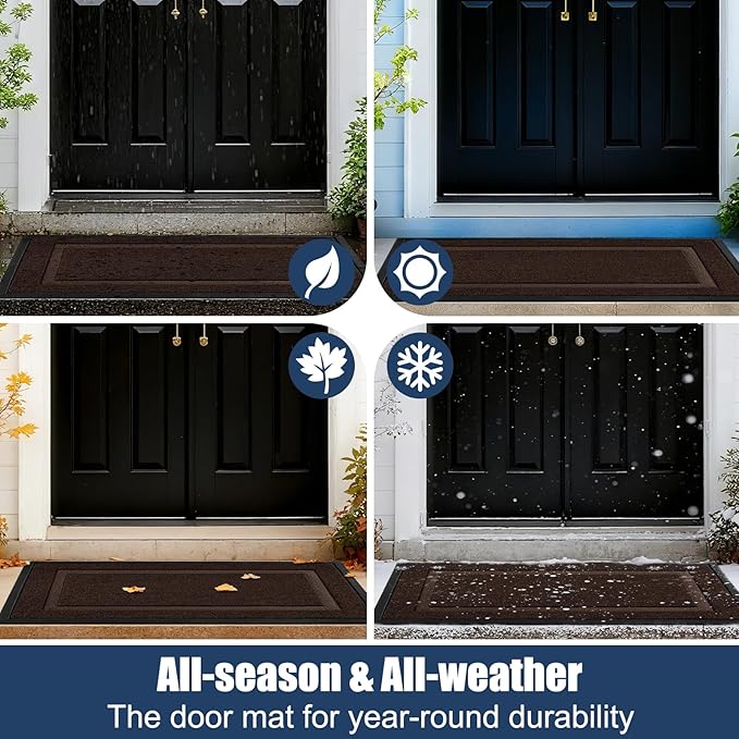 Front Door Mat Outside Entrance Indoor Doormat, 31" x 20" Outdoor Mats for Patio Waterproof, Outdoor Door Mats for Outside Entry, Indoor Rugs for Entryway, Sturdy Natural Rubber Entry Mat, Brown