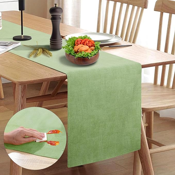 Wipeable Table Runner, Thick Farmhouse Dresser Runner, Rustic for Kitchen, Bedroom, Living Room, Indoor/Outdoor (72') (Green)