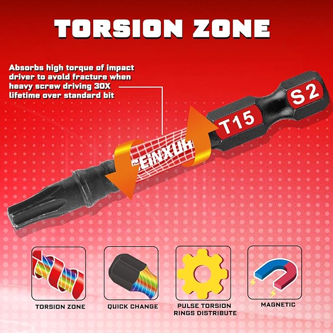 74Pieces Impact Screwdriver Bits Set, Magnetic S2 Steel Phillips/Slotted/Square/Torx Insert Power Bits Tips, Impact Bit Holder with Red Storage Box Case