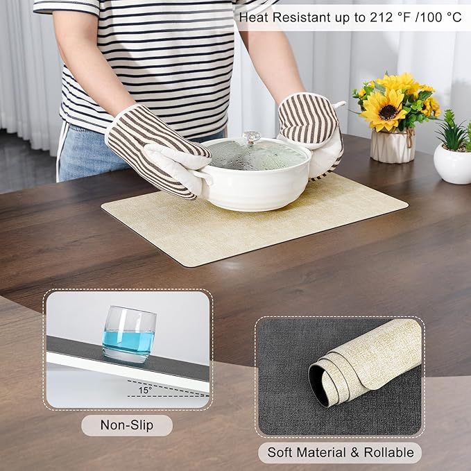 Myir JUN Dual Sided Placemats, Faux Leather Set of 4 for Dining Table Indoor Outdoor, Square Non-Slip Washable Table Mats (Gray Cream-White)