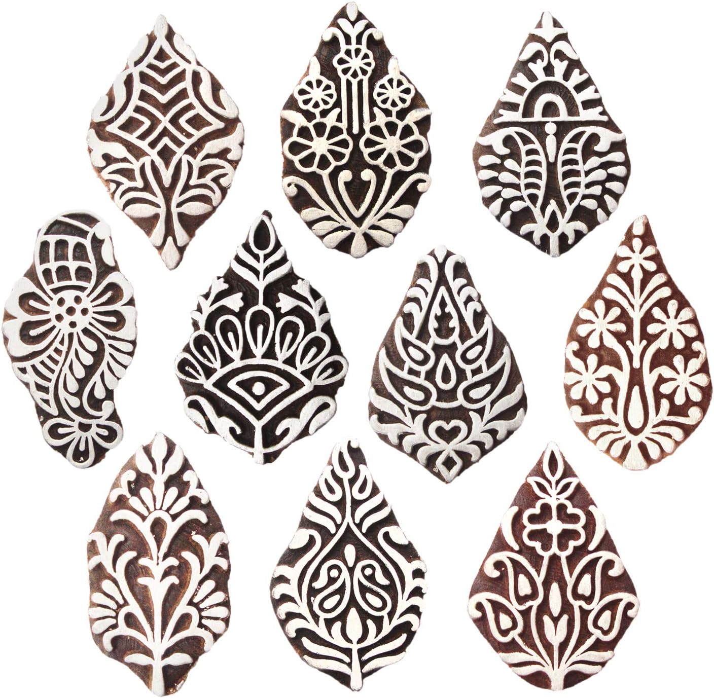 Royal Kraft Flower Wooden Printing Stamps (Set of 10) - DIY Henna Fabric Textile Paper Clay Pottery Blocks Htag2179