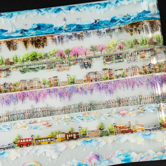 PET Tape Stickers for Junk Journal Supplies,Transparent Landscape Stickers for Scrapbook Supplies,DIY Craft,Journaling,Notebook,Phone Case(Parallel Landscapes)