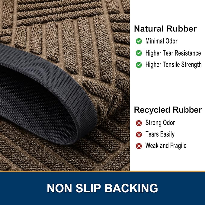 Smiry Front Door Mat Outside Entrance, Heavy Duty Outdoor Indoor Natural Rubber Doormat, Non Slip, Trap Dirt and Moisture, Easy Clean, Low Profile Patio Porch Entryway Mat, 47x23, Brown