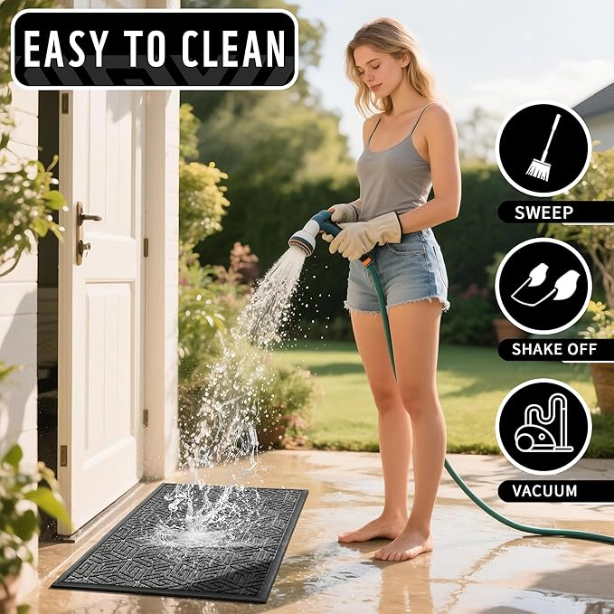 Yimobra Large Door Mat 36x24, All-Weather Waterproof Outdoor Mats for Front Door, Non Slip Rubber Doormat for Patio Proch Outside Entryway Indoor, Mix Grey