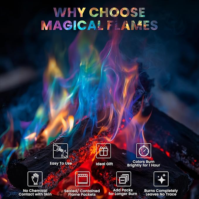 Magical Flames Fire Color Packets (10 Pack), Vibrant Multi-Color Fire for Fire Pits, Campfires, Bonfires & Fireplaces - Camping Essentials & Outdoor Party Accessories