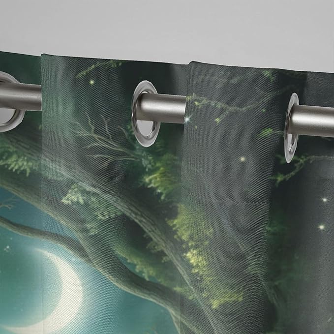 Forest Theme Outdoor Curtains for Patio Waterproof,Trees Moon Lake Pattern,Privacy, Grommet Curtains for Patio, Pergola, Porch, Deck, Lanai, and Cabana,Set of 2 Panels,42 x 84 inch,Green