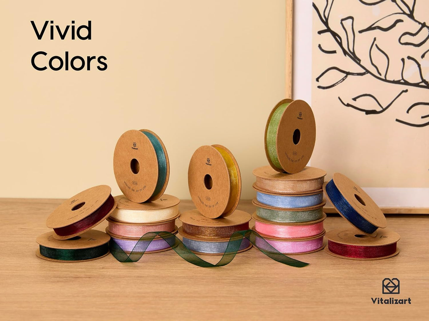 Vitalizart 3/8" x 30Yd Organza Ribbon Green Sheer Ribbons Set 10 Yd x 3 Rolls Drak Green Sage Handmade Eco-Friendly for Gift Wrapping Christmas Tree Crafts Bows Wedding Invitations Wreaths Wrap