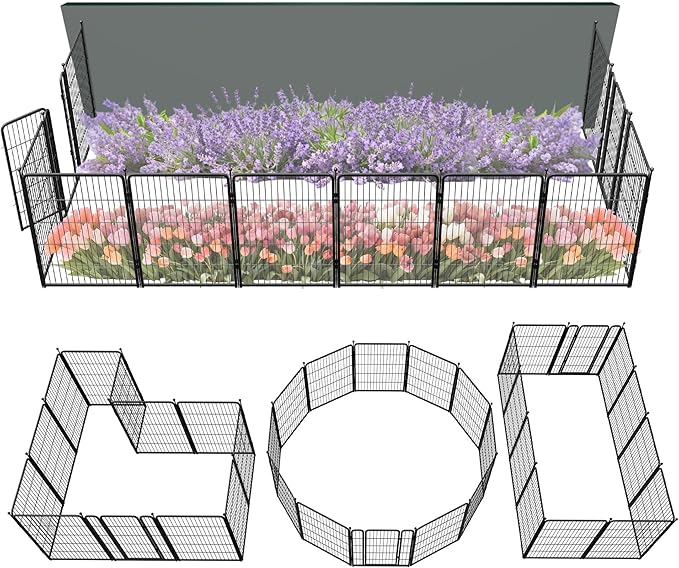 FXW Garden Fence Outdoor for The Yard – 40in(H) x 27.3ft(L) Heavy Duty Metal Animal Barrier for Dog and Rabbit, Decorative Dog Fence, 12 Panels, Black