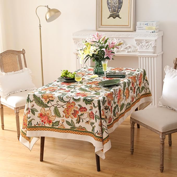 patdrea Designer Linen Square Tablecloth,Vintage Provencal Rustic Floral Pattern Tablecloths,Decorative Table Cover Cloth for Kitchen,Dining,Tea Party,Home,Christmas,55"*55"