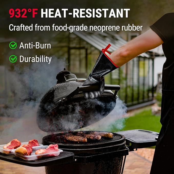 ThermoPro 932°F Heat Resistant BBQ Gloves, 14" Waterproof Oven & Grill Gloves, Oil & Slip-Resistant Neoprene Oven Mitts for BBQ, Fire Pit, Rotisserie, Smoker Accessories Gifts for Men and Women