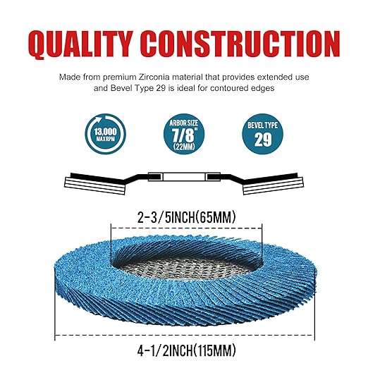 EZARC Flap Disc 20 Pack, 4.5" x 7/8", T29 Zirconia Abrasive Grinding Wheel, 40/60/80/120 Assorted Grits Flap Sanding Disc for Metal, Stainless Steel