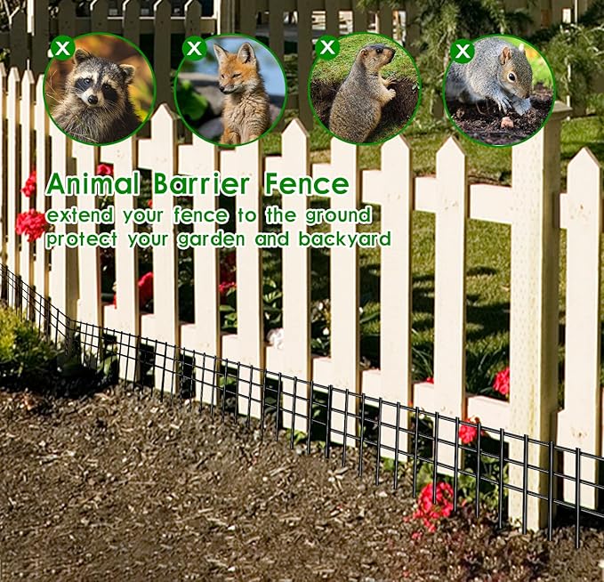 24x15-inch No Dig Animal Barrier Fence, 10 Pack Black Dig Protective Fence with 1.5 inch Spike spacing, Dog/Rabbit/Groundhog Underground Defence, for Outdoor Garden Patio