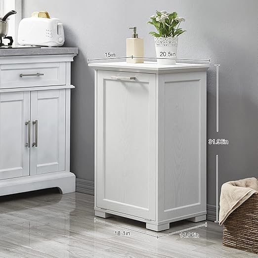 OLD CAPTAIN Tilt-Out Laundry Sorter Cabinet/Wooden Tilt Out Trash Cabinet, with Negative ion and deodorizing Function to Ensure The Cleanliness of The Kitchen Trash can(White)