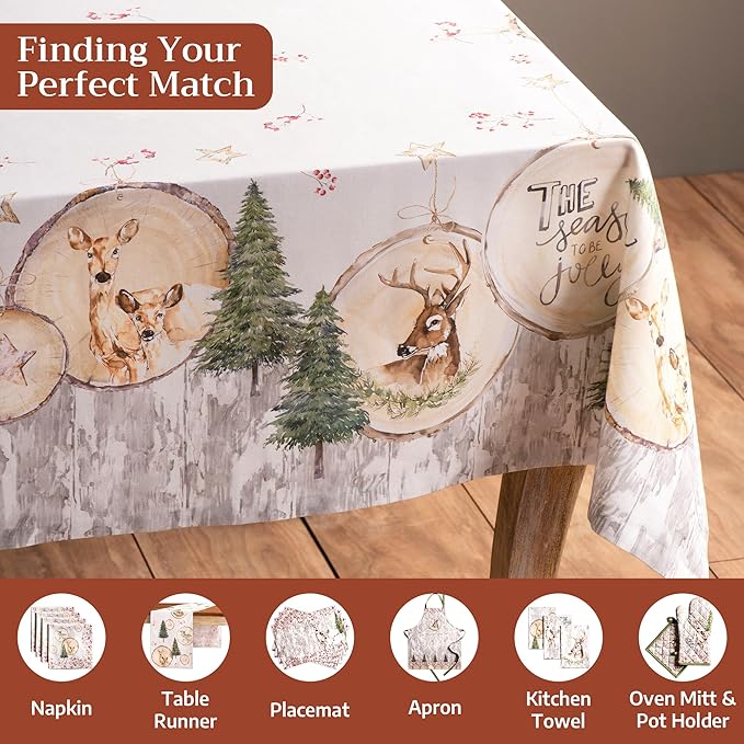 Maison d' Hermine Table Cloth Rectangle Table 100% Cotton 70 x 90 Inches Fall Tablecloth Reusable Everyday Use for Thanksgiving Christmas Decorations Dining Farmhouse Party (Mountain Life)
