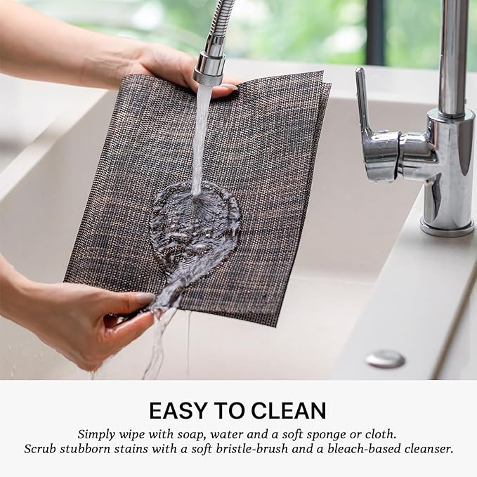 LEXMORE Placemats Set of 8 Vinyl/Plastic Woven Place Mats for Kitchen Table Indoor/Outdoor Washable Placemat Wipeable Dining Table Mats(Black/Brown)