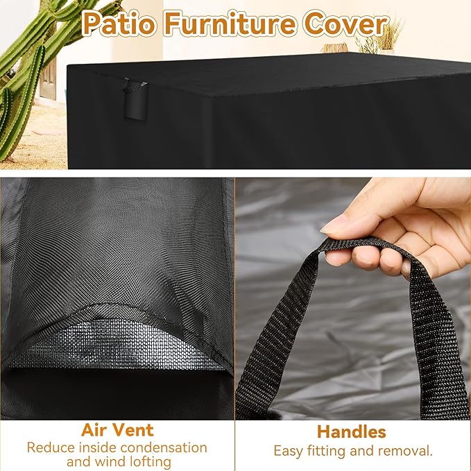 TUOKING Outdoor Furniture Covers Heavy-Duty 420D Waterproof Cover,All-Weather Patio Furniture Protector for Sofa,Chairs & Table-UV-Resistant,Anti-Tear Dustproof Covers (Black, 95"L x 64"W x 39"H)