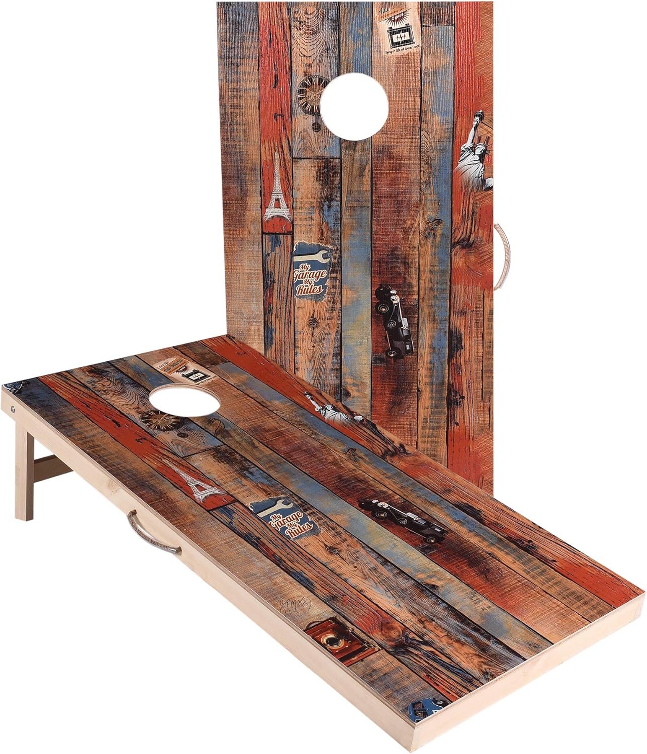 Solid Wood Vintage Cornhole Game Set, Two 4'x2'Cornhole Boards, 8 Cornhole Bags for Indoor and Outdoor Toss Games Competitions, Tournaments