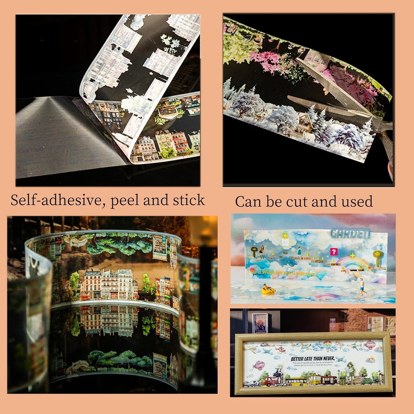 PET Tape Stickers for Junk Journal Supplies,Transparent Landscape Stickers for Scrapbook Supplies,DIY Craft,Journaling,Notebook,Phone Case(Parallel Landscapes)