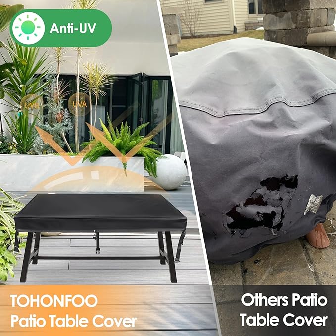TOHONFOO Rectangular Patio Table Cover - Waterproof Anti-UV Outdoor Dining Table Cover - Outdoor Patio Furniture Cover 80" L x 40" W x 6" H