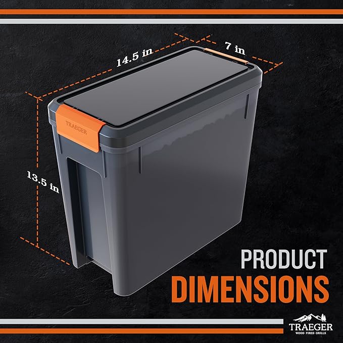Traeger Grills BAC637 Stay Dry Pellet Storage Bin with Locking Lid, 22lb Capacity Wood Pellet Container with Flavor Stickers, Stackable Design, Airtight Storage for Grill Pellets