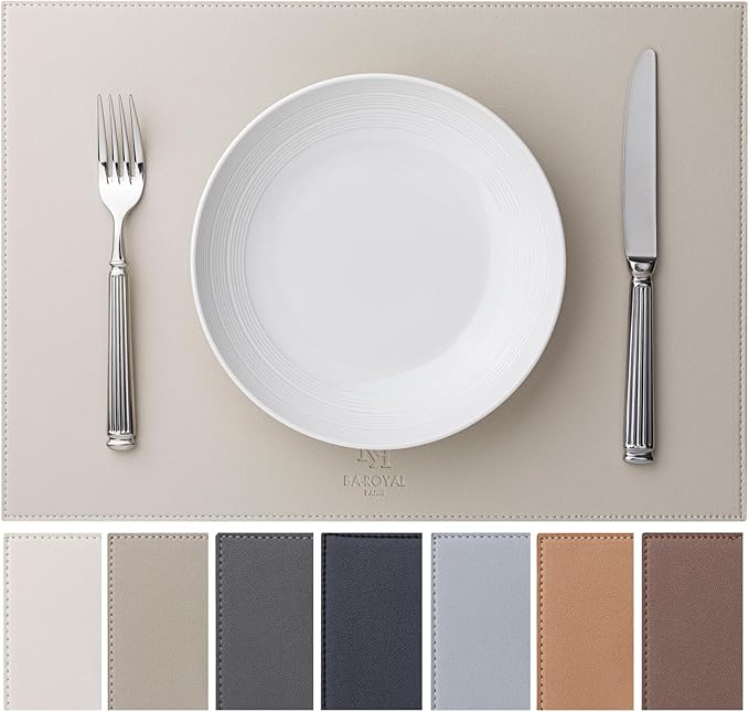Faux Leather Placemats Set of 6 Vinyl Washable Wipeable Table Mats for Kitchen Dining Table Heat Resistant Waterproof Modern Indoor/Outdoor Placemats Non-Slip Easy Clean Place Mats-Cream White