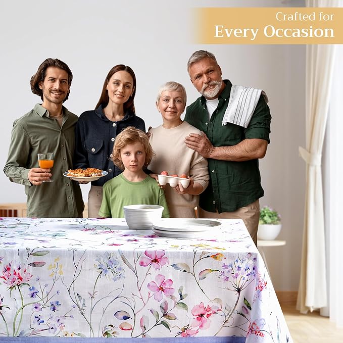 Maison d' Hermine Table Cloth Rectangle Table 100% Cotton 54 x 72 Inches Tablecloth Reusable Decorative for Dining Room, Farmhouse, Home, Party, Festive & Wedding Spring Summer - Summer Floral