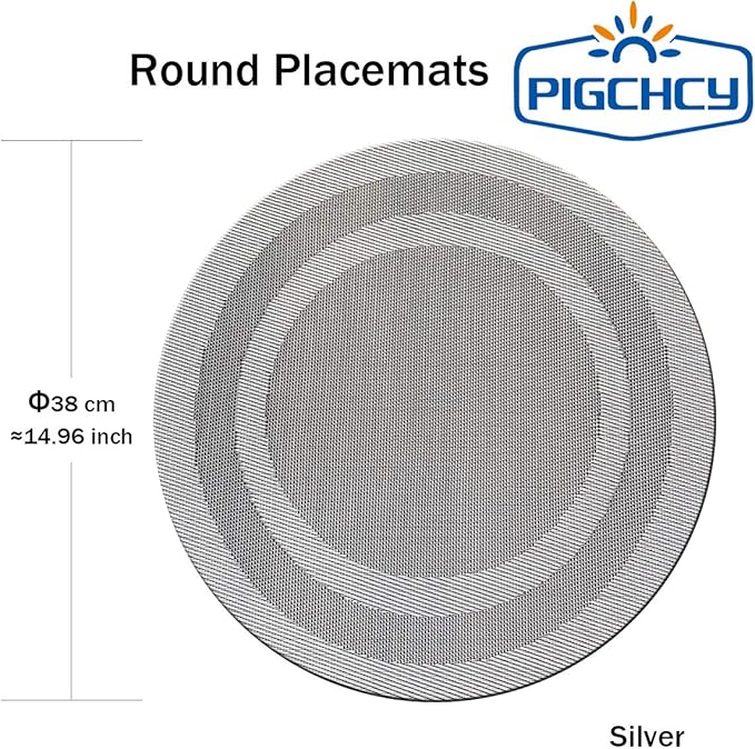 PIGCHCY Round Placemat Set of 6 Heat Resistant Vinyl Washable Kitchen 15 inch Placemats for Home Indoor Outdoor Party (6pcs, Deep Silver)